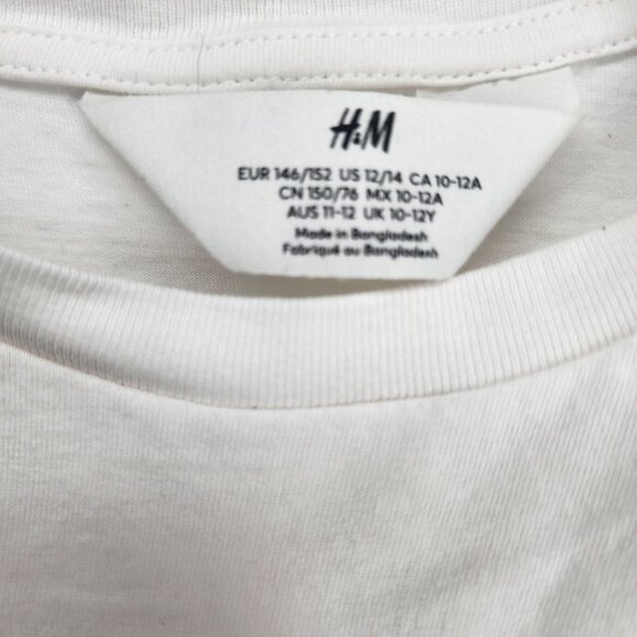 H&M Drawstring T-shirt‎ Short Sleeve Girls Size US 12/14 White Pink - Picture 6 of 6
